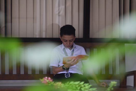 a peaceful study area filled with books and plants