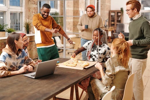 team brainstorming in a cozy setting