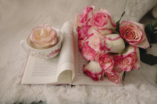 a cozy reading nook with a book and a cup of tea