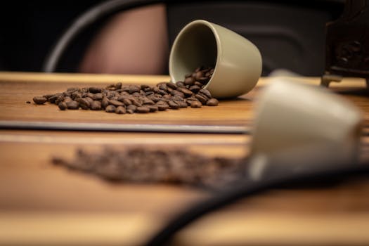 a warm cup of coffee on a kitchen counter