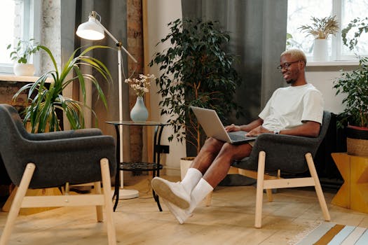 a quiet workspace with plants and a comfortable chair