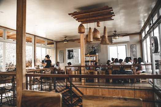 a cozy cafe with a book