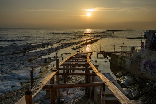 a calm beach with a sunset