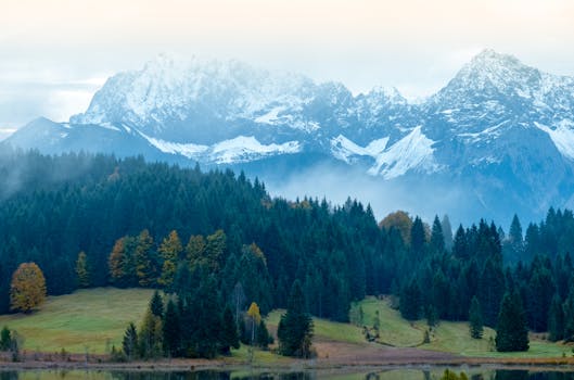 a serene lake with mountains