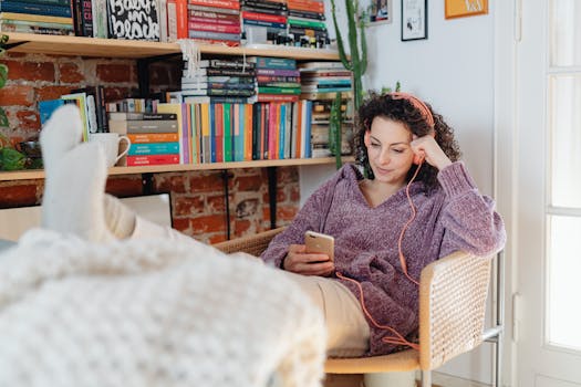 cozy home office with plants and books