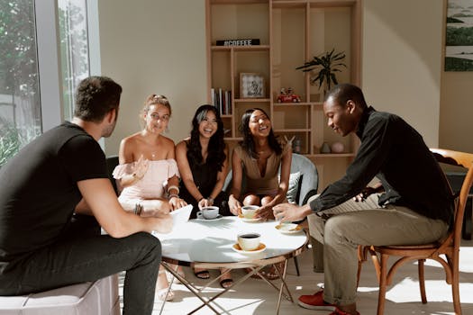 group of friends enjoying a quiet coffee