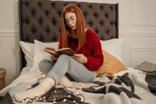 person reading in a cozy nook