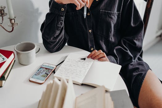 a person writing in a journal